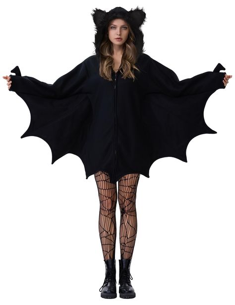 PRICES MAY VARY. 【Soft & Cozy Premium Quality Costume】This Padama bat costume adult crafted from premium-quality super ultra soft black plush polyester fleece fabric, it touched soft and comfortable, skin-friendly, not irritating.the quality of the fabric is thick and warm. 【Realistic Appearance Design】Has eye-catching bat animal onesie has a vivid bat hood and bat wings, extra small bat wings in cuff，adding a playful touch to your ensemble. put on this Halloween Plus Size Women's Bat Hoodie to Cat Lady Costume For Women, Bat Costume Adult, Gypsea Halloween Costume, Subtle Halloween Outfits, Comfortable Costumes Women, Halloween Bat Costume Women, Adult Halloween Party Costumes, Bat Costume Women's Diy, Magical Halloween Costumes