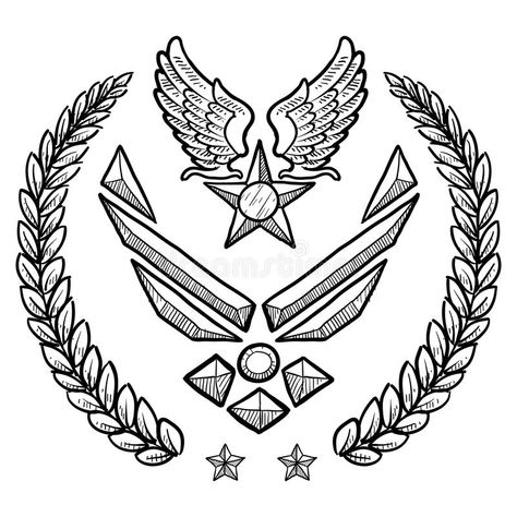 Modern US Air Force Insignia with Wreath. Doodle style military rank insignia fo , #AFFILIATE, #Wreath, #Doodle, #style, #Insignia, #Modern #ad Air Force Mom Tattoo, Grandpa Memorial Tattoo, Air Force Quilt, Military Tattoo Ideas, Air Force Images, Air Force Tattoo, Grandpa Memorial, Air Force Symbol, Air Force Pictures