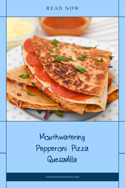 Looking for an easy keto-friendly meal? This amazing Pepperoni Pizza Quesadilla is your dream come true! Packed with gooey mozzarella, zesty marinara, vibrant peppers, and onions, all wrapped in delicious keto tortillas, this low-carb quesadilla is bursting with flavor. Perfect for a quick lunch or dinner idea that won’t ruin your diet. Say goodbye to boring meals and hello to satisfying flavors without the guilt Prediabetic Meals, Low Carb Quesadilla, Pepperoni Pizza Quesadillas, Keto Quesadilla, Keto Pepperoni Pizza, Keto Pepperoni, Wrap Pizza, Pizza Quesadillas, Pizza Quesadilla