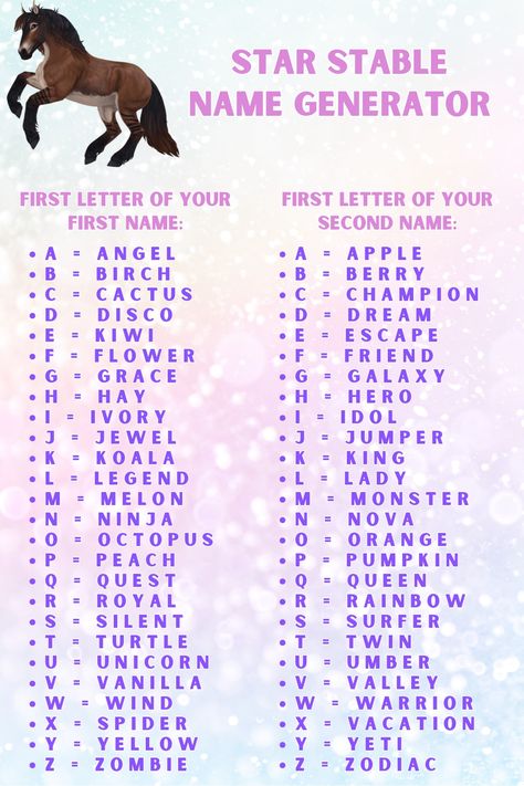 Star Stable Horse Names Generator Star Stable Name Ideas, Sso Horse Names, Horse Show Names, Horses Names, Funny Horse Names, Best Horse Names, Star Stables, Horse Riding School, Names Generator