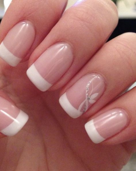 Elegant French Tip Nails Classy, Wedding Nails Design French, French Tip For Wedding, French Tip Nails Designs Classy, French Mani With Flowers, French Tip Acrylic Nails Wedding, Pretty French Nails Classy, French Nail Ideas Classy, French Nail Art Designs Classy