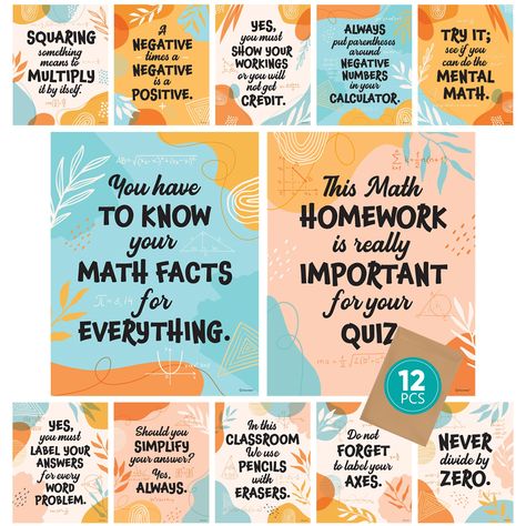 PRICES MAY VARY. MATH TEACHERS' SAYINGS POSTERS - Remind kids of their math lessons with these math classroom posters & math posters for elementary school. These math classroom decor high school present math concepts in a fun way, making it easy for kids to remember. REINFORCE LEARNING - When you display these math posters middle school as math pun posters for 2nd, 3rd-grade, or 4th, & 5th-grade math bulletin board sets. These middle school math classroom decor will reinforce learning & serve as Math Classroom Setup, Pun Posters, Classroom Posters Middle School, Classroom Decor Middle School, High School Math Classroom Decorations, Math Posters Middle School, Math Decorations, Decorations For Classroom, Math Classroom Decor