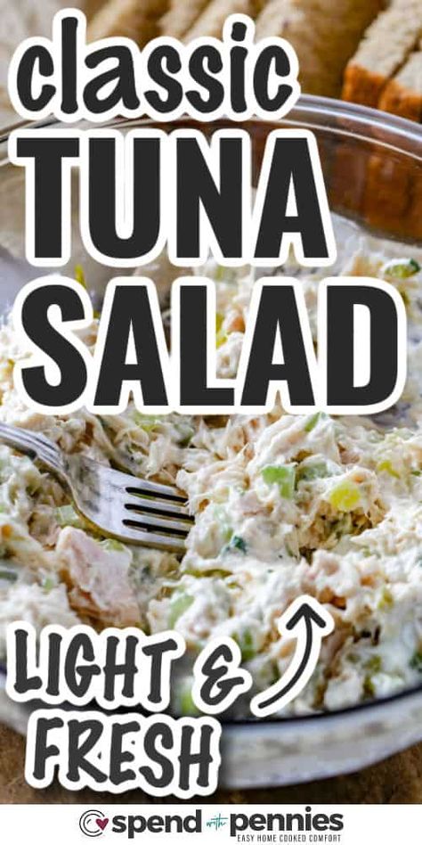 Make this easy tuna salad for a light sandwich or snack. It is packed with budget-friendly ingredients, and loads of protein make it nutritious and delicious. Make it ahead of time and serve it cold. This salad is the best! #spendwithpennies Recipe With Celery, The Best Tuna Salad, Tuna Salad Recipe Easy, Easy Tuna Salad, Tuna Salad Recipe Healthy, Tuna Salad Ingredients, Classic Tuna Salad, Best Tuna Salad, Creamy Salad