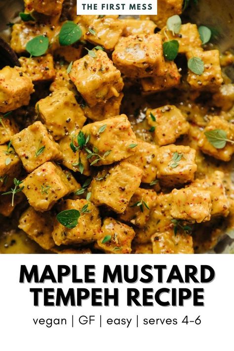 Sep 17, 2021 - This quick maple mustard tempeh recipe is so flavourful! Protein-rich tempeh is coated in mustard, maple, shallots, garlic, thyme, and lemon. Mustard Tempeh, Tempeh Recipes Vegan, Tempeh Marinade, Quick Vegan Dinner Recipes, Vegan Gluten Free Dinner, Bowls Ideas, Tempeh Recipe, Vegan Main Course, Tempeh Recipes