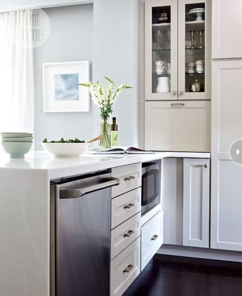 15 kitchens that really work | Style at Home Hide Microwave, Microwave Placement, Hidden Microwave, Peninsula Kitchen Design, Island Layout, Microwave Storage, Creative Cabinet, Microwave Cabinet, Mudroom Makeover