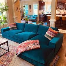 Joybird Holt Sectional in Royal Peacock Joybird Furniture Living Rooms, Joybird Joybird, Teal Couch Living Room, Teal Sofa Living Room, Turquoise Couch, Joybird Furniture, Blue Couch, Eclectic Living Room, Living Room Sectional