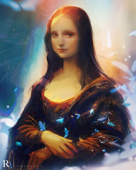 Ross Tran on Instagram: “Drew the Mona Lisa in my style! Quite possibly one of the hardest paintings I’ve done. Just uploaded a new video where you can see all my…” Mona Lisa Pose Reference, Mona Lisa Fanart, Mona Lisa Anime, Ross Tran, Ross Draws, Mona Lisa Parody, The Mona Lisa, Art Optical, Popular Artists