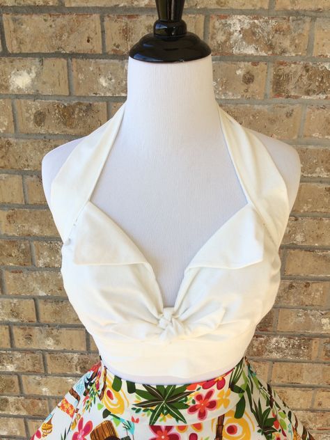 My Handmade Ava Halter Top in Solid white. 1940s Halter Top, 1950s Halter Top, 50s Tops, 70s Halter Top, 50s Look, 50s Retro, 1960s Outfits, Womens Halter Tops, Retro Accessories