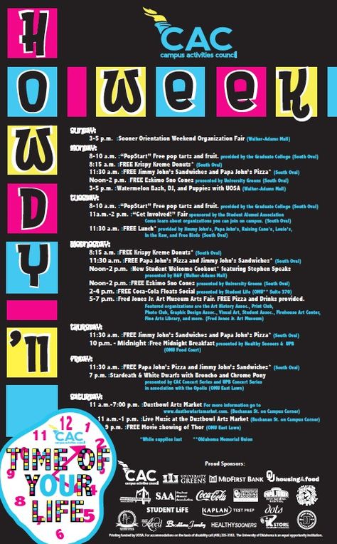 CAC Howdy Week 2011 Poster Welcome Week College Events, College Event Ideas, Activities Board, College Events, Welcome Week, Campus Activities, Academic Advising, College Event, Student Affairs