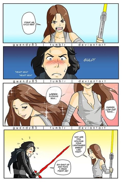 Rapt Attention to Detail by gwendy85 on DeviantArt Reylo Fanart, Kylo Ren And Rey, Funny Star Wars Memes, Star Wars Love, Star Wars Jokes, Star Wars Drawings, Stars Wars, Rey Star Wars, Star Wars Comics