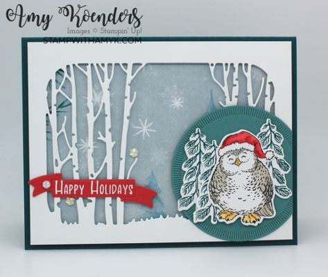 Stampin’ Up! Christmas Friends Happy Holidays Card With Video Tutorial – Stamp With Amy K Happy Holidays Card, Christmas Gift Tags Handmade, Create Christmas Cards, Christmas Friends, Owl Card, Happy Holiday Cards, Gift Card Boxes, Christmas Card Set, 2024 Christmas