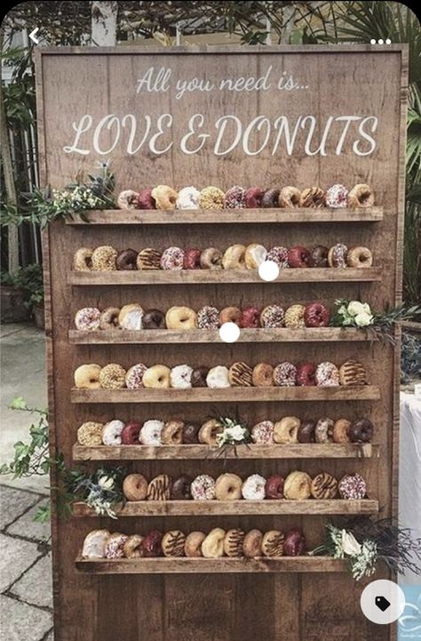 Cereal Late Night Snack Wedding, Wedding Dessert Ideas, Donut Wall Wedding, Donut Board, Doughnut Wall, Dessert Display Wedding, Events Decorations, Wedding Donuts, Donut Decorations