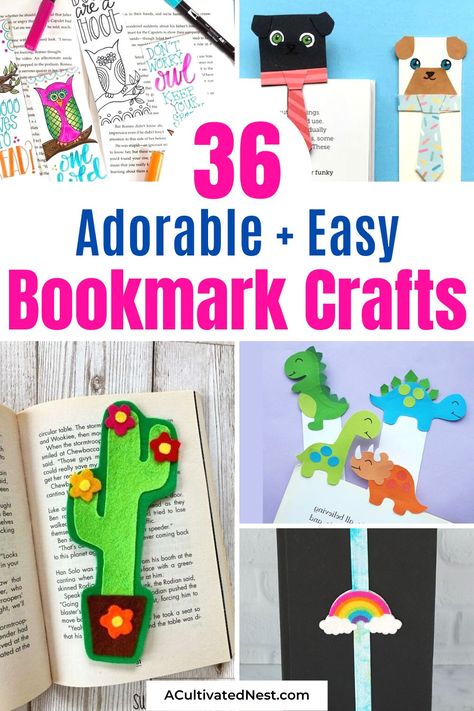 36 Cute Bookmark Crafts- Get ready to add some style to your reading routine with these cute bookmark crafts! With options ranging from colorful paper clips to felt creations, you'll be sure to find a design that speaks to you. | homemade bookmarks, DIY bookmarks, gifts for readers, gifts for book lovers, #crafts #bookmark #DIY #kidsCrafts #ACultivatedNest Felt Bookmark Ideas, Craft Stick Bookmarks, Homemade Bookmarks For Kids, Book Lovers Crafts, Felt Bookmarks Diy, Book Mark Craft, Paper Bookmarks Diy, Home Made Bookmarks, Bookmark Crafts For Kids