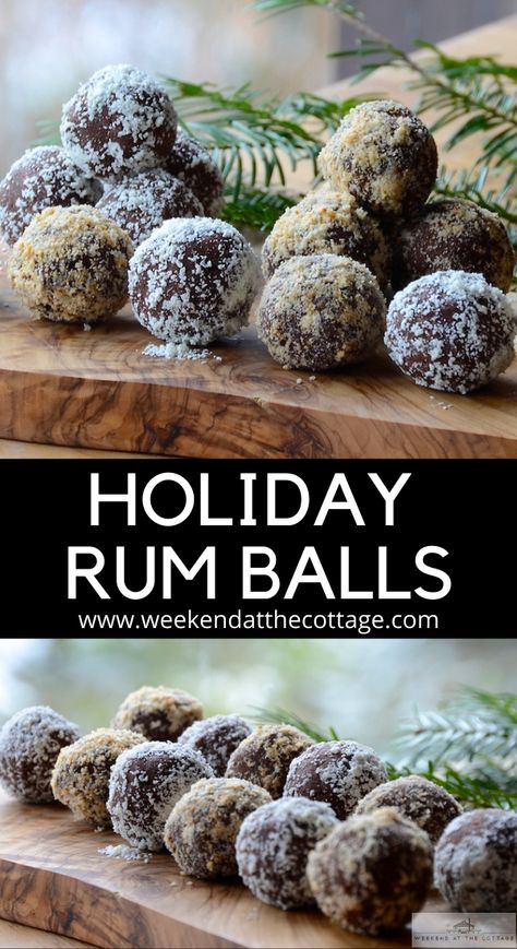 Sweet, no-bake cookies that are perfect for the holidays and parties. Easy chewy outside, filled with rum soaked cherries or a rum buttercream filling, rolled in your choice of groundhazel nutes or ground white chocolate. Holiday Rum Balls are perfect on every Christmas cookie tray! #christmascookies #holidaybaking #dessert #no-bakecookies #cookieseasy #rumballs #festivetreats Rum Buttercream, Chocolate Rum Balls, Christmas Cookie Tray, Coconut Truffles, Sour Cherries, Sweet Station, Rum Balls, Drink Inspiration, Bake Goods