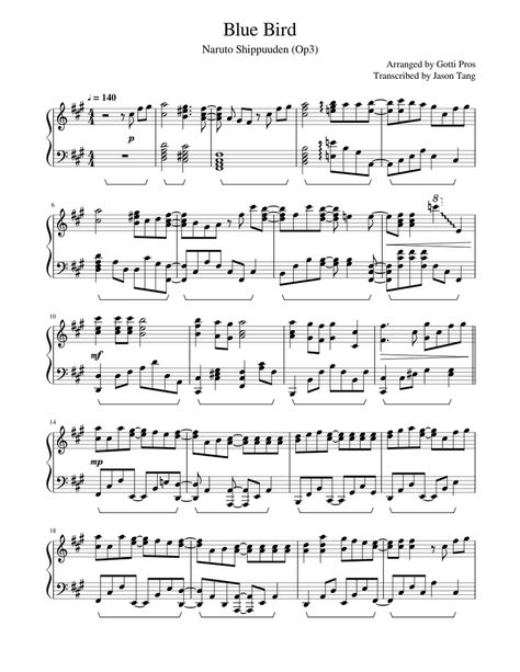 Blue Bird Naruto, Free Sheet Music, Blue Bird, Sheet Music, Piano, Naruto, Music, Blue