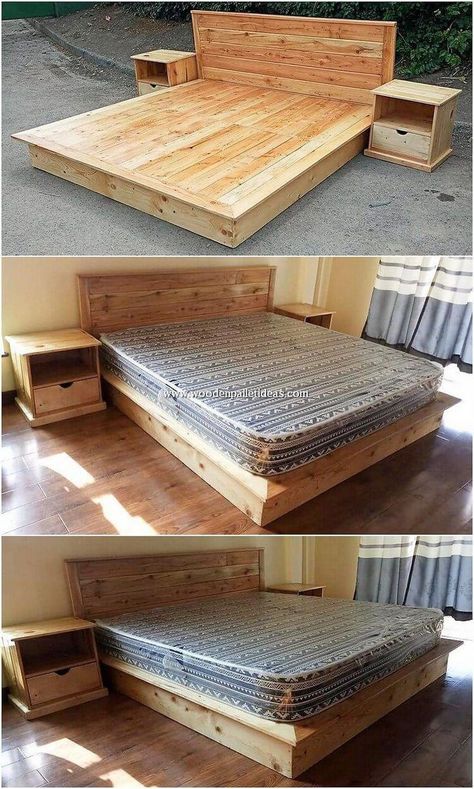 Wood Pallet Bed Frame, Wood Pallet Beds, Pallet Bed Frame, Diy Wood Pallet Projects, Diy Pallet Bed, Pallet Furniture Designs, Wood Furniture Plans, Pallet Beds, Bed Frame Design