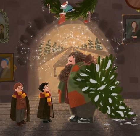 Harry Potter Christmas Art, Christmas Harry Potter, Harry Potter Art Drawings, Hogwarts Christmas, Harry Potter Illustrations, Harry Potter Illustration, Harry Potter Artwork, Hogwarts Aesthetic, Harry Potter Drawings