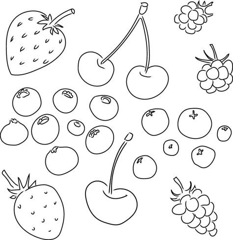 Abstract Berries Mix Collection. Outline BW Hand-Drawn Doodle Icons. Cherry, Blueberry, Strawberry, Raspberry, Blackberry, Cranberry. Garden wild fruit berry elements for design, logo, coloring page Garden Wild, Elements For Design, Doodle Icons, Doodle Icon, Heart Tree, Cityscape Photos, Logo Banners, Heart With Arrow, Background Banner