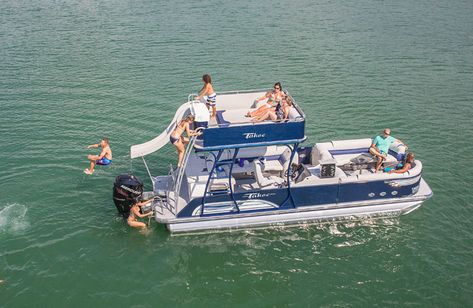 Double Decker Pontoon Boats | Tahoe ... Pontoon Boat With Slide, Best Pontoon Boats, Luxury Pontoon Boats, Pontoon Boats, Boat Projects, Lake Boat, Canoe Trip, Whitewater Kayaking, Yacht Design