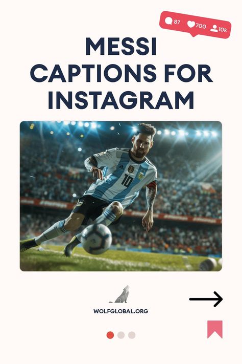 A graphic featuring a football player with text "Messi Captions for Instagram" and social media icons.
An infographic list celebrating Lionel Messi's soccer achievements with themed emojis.
An advertisement featuring a happy woman on a laptop with social media icons and engagement offer text. Messi Soccer, Ig Captions, Defying Gravity, Chasing Dreams, Free Kick, Captions For Instagram, Camp Nou, Just A Game, Insta Posts