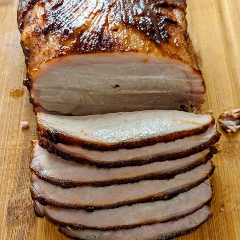 Tender and juicy, Apple Cider Brined Pork Loin is slow smoked and perfect for a weekend dinner party. Brine For Pork Loin, Pork Loin Brine, Apple Cider Brined Pork Loin, Pork Loin Apple Cider, Apple Cider Pork Loin Roast, Brine Pork Loin, Brine For Pork, Smithfield Applewood Bacon Pork Loin, Smoked Pork Loin