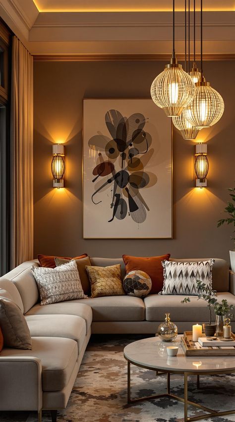 Cozy Lighting Living Room Ambiance Lighting Living Room, Cozy Living Room Lighting, Cozy Lighting Living Room, Lighting Living Room Ideas, Home Lighting Ideas Living Room, Textured Cushions, Lighting Ambiance, Apartment Boho, Bold Wall Art