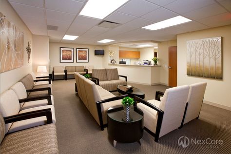 Physician Office Design, Waiting Room Design Reception Areas, Doctor Office Design, Warm Color Palettes, Waiting Room Design, Optometry Office, Doctors Office Decor, Medical Office Decor, Clinic Interior