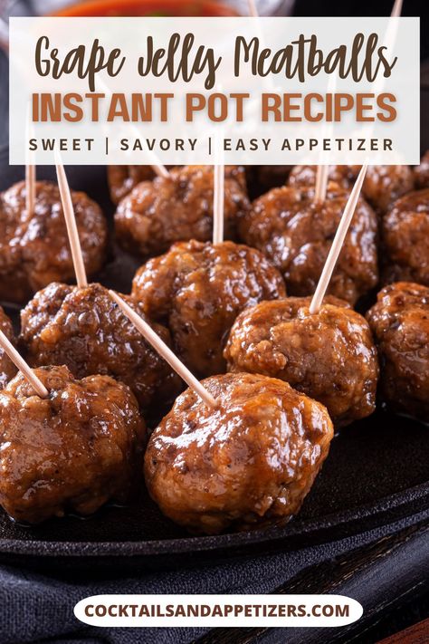 These Instant Pot Grape Jelly Meatballs have only 3 ingredients for an easy appetizer recipe! Make these homemade meatballs in bbq sauce in about 15 minutes including the prep! Use this recipe to make the best meatballs ever! Your family will love them. Great for a party appetizer for game day, holiday party food recipe, or serve over rice for an easy dinner recipe. Grape Jelly Meatballs Instant Pot, Instapot Appetizer, Meatballs In Bbq Sauce, Pressure Cooker Meatballs, Bbq Grape Jelly Meatballs, Jelly Meatballs, Meatball Appetizer Recipe, Glazed Meatballs, Grape Jelly Meatballs