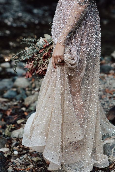 Glittery Wedding Dress, Sequins Wedding Gown, Anna Campbell Bridal, Festival Bride, Plum Dress, Sparkle Wedding Dress, Wedding Dress Sequin, Sequin Wedding, Boho Wedding Inspiration