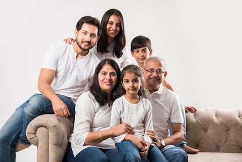 White Top And Blue Jeans, Studio Family Portraits, Asian Family, Adobe Photoshop Design, Indian Family, Photoshop Design, Pierre Cardin, Family Photoshoot, Premium Photo