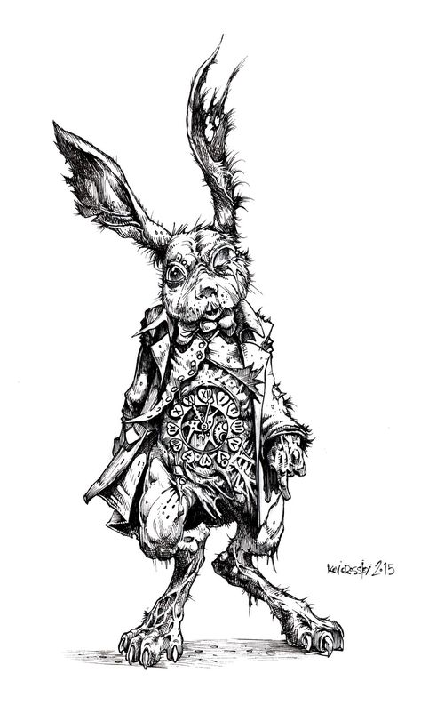 Trippy Tattoo Ideas Black And White, White Rabbit Tattoo, Alice And Wonderland Tattoos, Dark Alice In Wonderland, Alice In Wonderland Drawings, Kunst Tattoos, Wonderland Tattoo, Rabbit Tattoos, Dark Art Tattoo