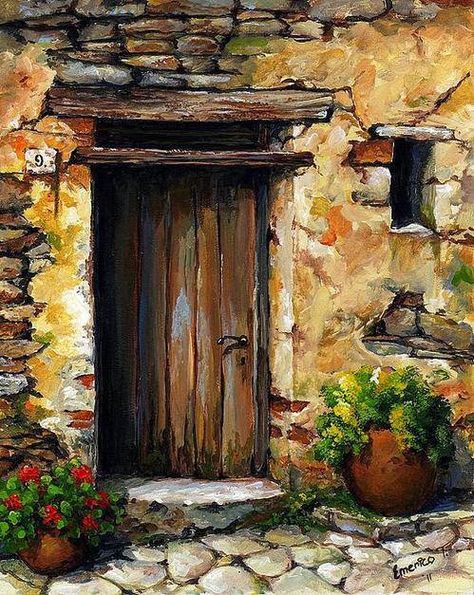 Portal Art, 수채화 그림, Old Door, Old Doors, Pictures To Paint, Watercolor Landscape, 그림 그리기, Painting Inspiration, Painting & Drawing