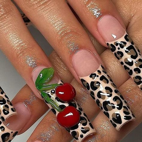 The Nail Connection on Instagram: "Cheetah print x Cherries 🐆🍒🖤  📸: @myprettyset   Follow @thenailconnection for more nail inspo 💅🏽✨  #nails #naildesign #nailinspiration #nailartist #nailtrend #nailbeauty #nails2inspire #nailinspo #nailvideos #nailsporn #nailtech #nailartist #longnails #nailideas #nailsnailsnails #animalprintnails #3dnails #cherrynails #gelnails #naildesigns #springnails #thenailconnection #thenailconnectionxo" 3d Cherry Nails, Cheetah Print Nails, Fantasy Nails, Cherry Nails, Glow Nails, Acrylic Nails Coffin Pink, Gem Nails, Hot Nails, Fire Nails