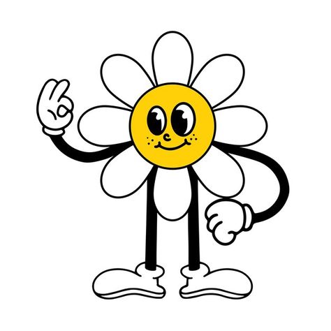 Funny cartoon flower emotion daisy comic... | Premium Vector #Freepik #vector #fun #nature #flat #modern Flower Cartoon Illustration, Old Cartoon Art, Daisy Character, Daisy Cartoon, Groovy Stickers, Cartoon Daisy, Flower Character, Flower Funny, Flowers Cartoon