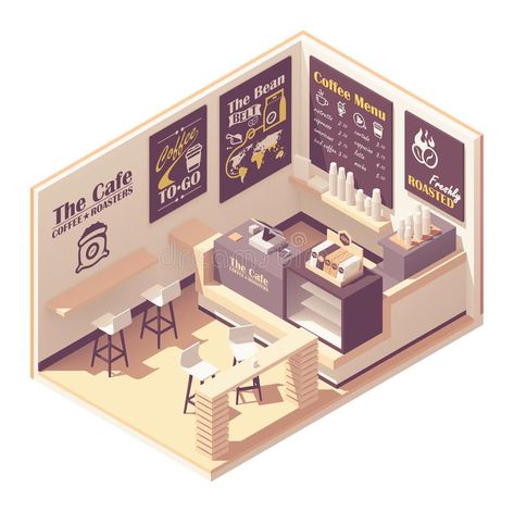 Vector Isometric Small Coffeehouse Stock Vector - Illustration of design, room: 148141310 Isometric Coffee Shop, Blackboard Menu, Restaurant Floor Plan, Habbo Hotel, Restaurant Flooring, Cafe Shop Design, Isometric Art, Isometric Design, Isometric Illustration