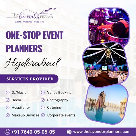 Let the one-stop event planners in Hyderabad take care of your event and make it a smooth and memorable affair that you will treasure for life. 𝐂𝐨𝐧𝐭𝐚𝐜𝐭 𝐔𝐬: 📞+91 7640-05-05-05 🌐https://thelavenderplanners.com/ #thelavenderplanners #birthdayparty #eventplanning #partydecor #partyideas #partyplanner #eventplanner #balloons #birthday #happybirthday #partydecoration #eventdesign #eventstyling #niche #weddingvenue #groom #bride #weddingplanningtips Wedding Planner Poster, Event Planning Poster, Event Planning Flyer, Management Poster, Event Planning Portfolio, Poster Reference, Event Planning Branding, Planning Business, Story Design