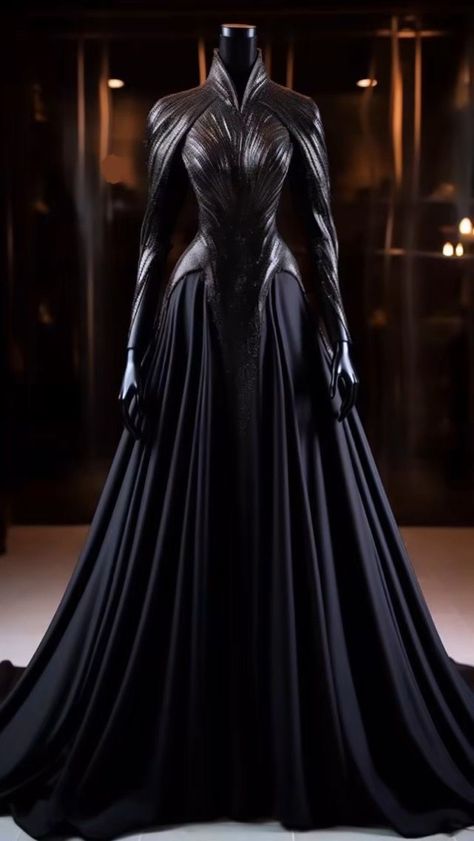 High Priestess Dress, Black Game Of Thrones Dress, Dark Gowns Evil Queens, Armor Dress Black, Leather Ball Gown, Fantasy Dress Armor, Fantasy Gown Aesthetic, Black Medieval Dress Aesthetic, Dragon Princess Dress