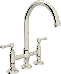 Rohl Country Kitchen 2-Hole Bridge C-Spout Kitchen Faucet with Double Metal Lever Handle in Polished Nickel RA1461LMPN2 Italian Country Kitchen, Bridge Faucet Kitchen, Bridge Kitchen Faucet, Bridge Faucet, Industrial Kitchen Design, Black Kitchen Faucets, Bar Faucets, Italian Kitchen, Kitchen Remodeling Projects