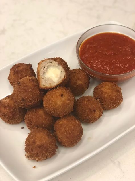 Cheesy Fried Chicken Parm Balls Recipe - Food.com Cheesy Balls Recipe, Homemade Chicken Nuggets, Chicken With Italian Seasoning, Cheese Spaghetti, Chicken Nugget, Chicken Parm, Frozen Chicken, Balls Recipe, Ground Chicken