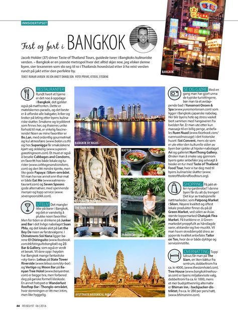 Taste of Thailand Food Tours is featured in Magasinet Reiselyst, Norway’s premier travel magazine, most recent edition in best picks for Bangkok activities. We are happy to share this article with our beloved foodies! Bangkok Activities, Thailand Food, Thai Culture, Culture Food, Travel Magazine, Food Tours, Bangkok, Norway, Thailand