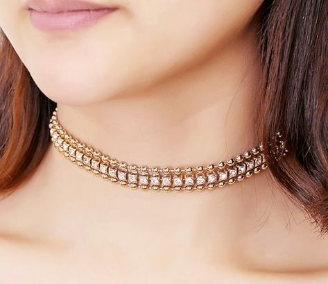 Studded Gold Choker Necklace Gold Choker Necklace Designs, Latest Necklace Design, Simple Choker, Choker Necklace Designs, Choker Designs, Lehenga Choli Online, Gold Choker Necklace, Gold Necklace Designs, Gold Choker