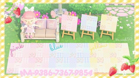 Fairy Island, Minecraft Pattern, Acnh Path, Rainbow Island, Pastel Kidcore, Pink Island, Flower Rug, Animal Crossing Game, Pink Blue Yellow