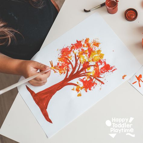 Straw Painted Fall Tree Craft - Happy Toddler Playtime Straw Painting, Fall Tree Craft, Blow Paint, Fingerprint Crafts, Fall Tree, Tree Craft, Tree Crafts, Autumn Trees, Tree Art