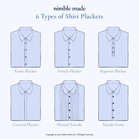 What is a Placket? | Everything About the Shirt Placket - Nimble Made Types Of Plackets, Shirt Placket, Fashion Facts, The Shirt, Dress Shirts, Types Of Shirts, Dress Shirt, Pattern, Quick Saves