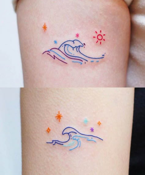 Meaningful Sister Tattoos, Small Colorful Tattoos, Small Sister Tattoos, Our Mindful Life, Cute Matching Tattoos, Matching Tats, Rainbow Tattoos, Colorful Tattoos, Cute Little Tattoos