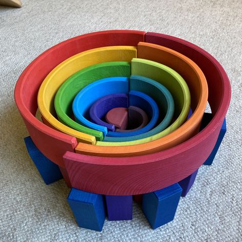 Grimms Marble Run, Grimms Rainbow Ball Run, Grimms Ball Run Ideas, Grimms Ball Run, Grimms Rainbow Ideas, Rainbow Ideas, Grimms Rainbow, Grimm's Toys, Blocks Preschool