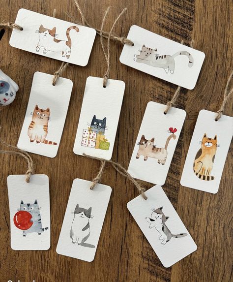 Watercolour Gift Ideas, Bookmarks Illustration, Products Photoshoot, Watercolor Gift Ideas, Bookmark Painting, Acrylic Tags, Watercolor Cats, Cat Watercolor, 2023 Art