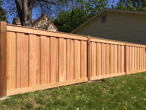 Cedar Picket Fences | MN Fence Installation Company | Dan's Fence Cedar Plank Fence, Cedar Picket Fence Ideas, 3 Ft Fence Ideas, Composite Wood Fence, Backyard Wood Fence Ideas, Vertical Privacy Fence, Vertical Wood Fence Design, Backyard Gates And Fences, Vertical Wood Fence