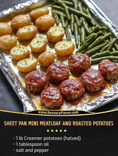 Weight Watchers Easy Recipes 2024 | Sheet Pan Mini Meatloaf and Roasted Potatoes | Facebook Sheet Pan Mini Meatloaf And Potatoes, Sheet Pan Meatloaf And Potatoes, Sheet Pan Mini Meatloaf, Healthy Dinner For One Person Easy Meals, Cookie Sheet Dinners, Mini Meatloaf Sheet Pan Dinner, Sheetpan Dinner Recipes, Meatloaf Sheet Pan Dinner, Healthy Mini Meatloaf