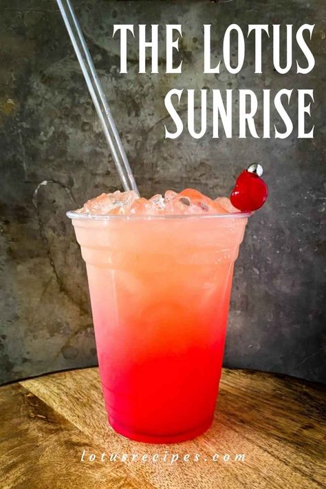 Lotus Sunrise Drink - Lotus Recipes Red Lotus Energy Drink Recipe, Red Lotus Recipes, How To Make A Lotus Energy Drink, Red Lotus Drink Recipes, Lotus Drinks Recipes, Pink Lotus Energy Drink Recipes, Lotus Energy Drink Combinations, Cabin Drinks, Lotus Energy Drink Recipes